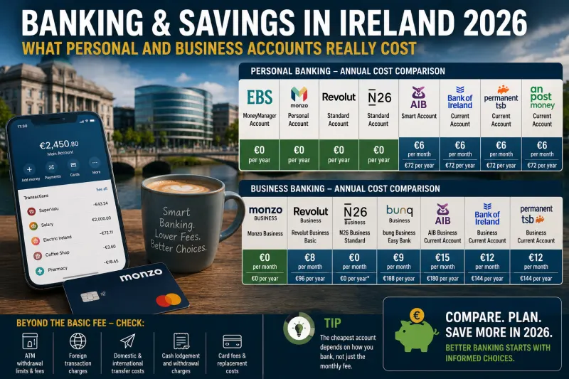 Banking & Savings in Ireland 2026: What Personal and Business Accounts Really Cost