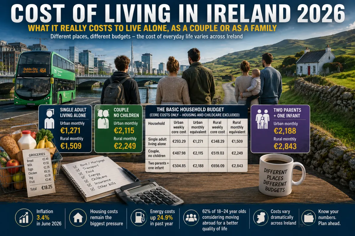 Cost of Living in Ireland 2026: What It Really Costs to Live Alone, as a Couple or as a Family