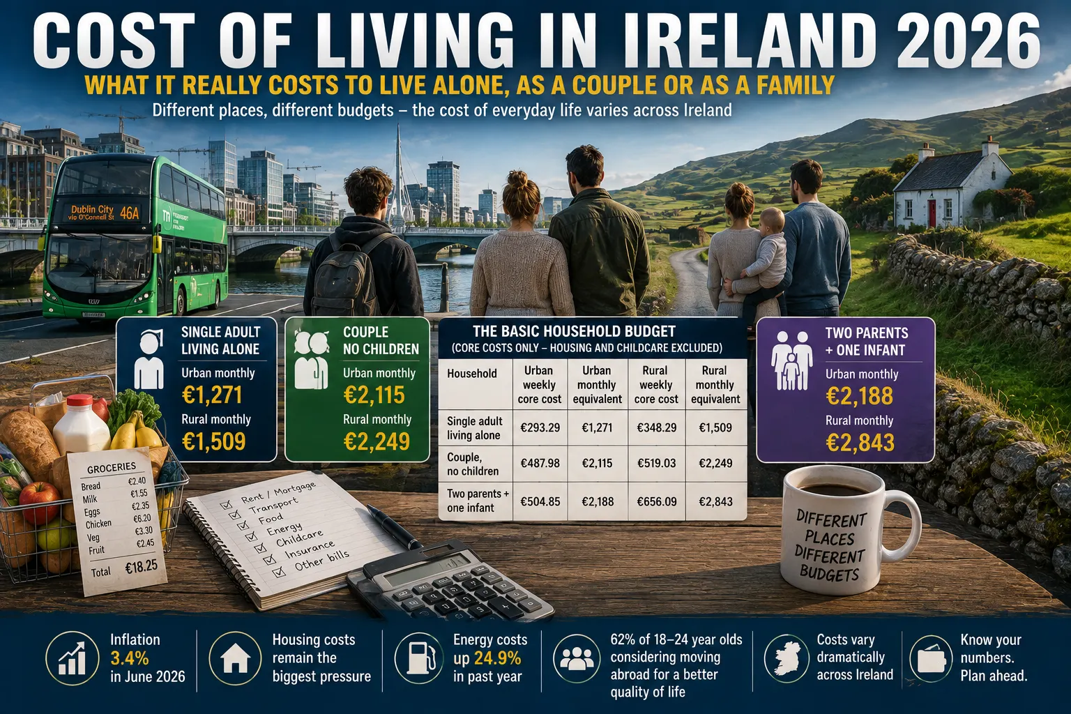 Cost of Living in Ireland 2026: What It Really Costs to Live Alone, as a Couple or as a Family