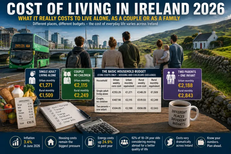 Cost of Living in Ireland 2026: What It Really Costs to Live Alone, as a Couple or as a Family