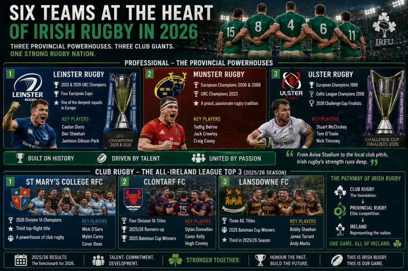 Six Teams at the Heart of Irish Rugby in 2026: Ireland’s Leading Professional and Club Sides