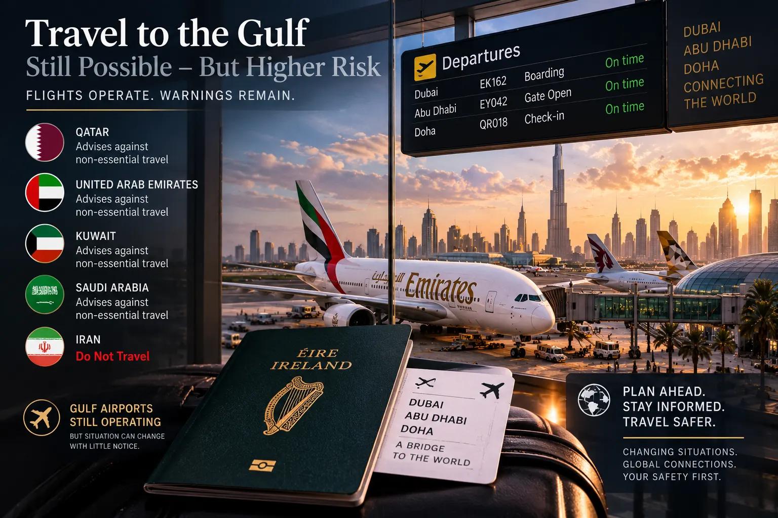 Dubai and Doha Are Still Flying — So Why Is Ireland Warning Travellers Away From the Gulf?