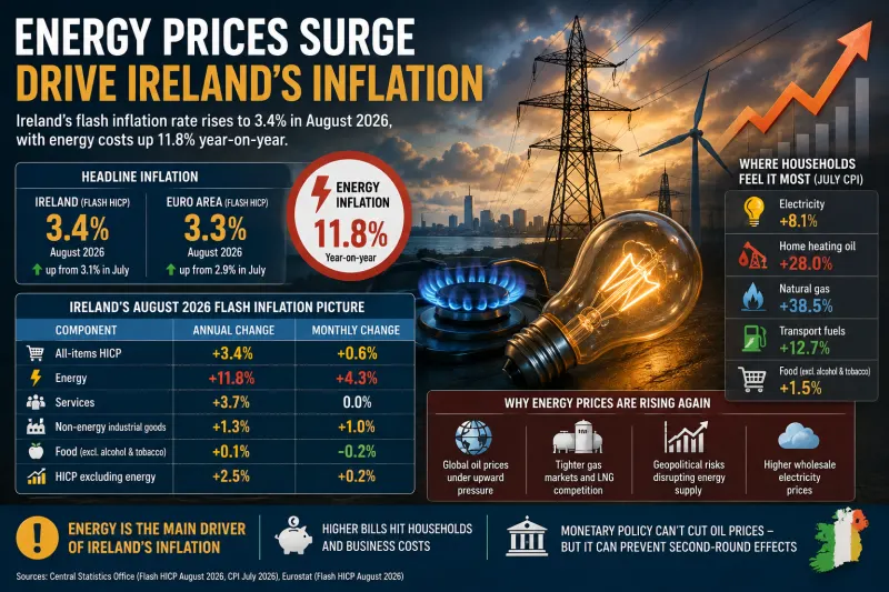 Ireland’s Inflation Climbs to 3.4% as Energy Becomes the New Economic Risk
