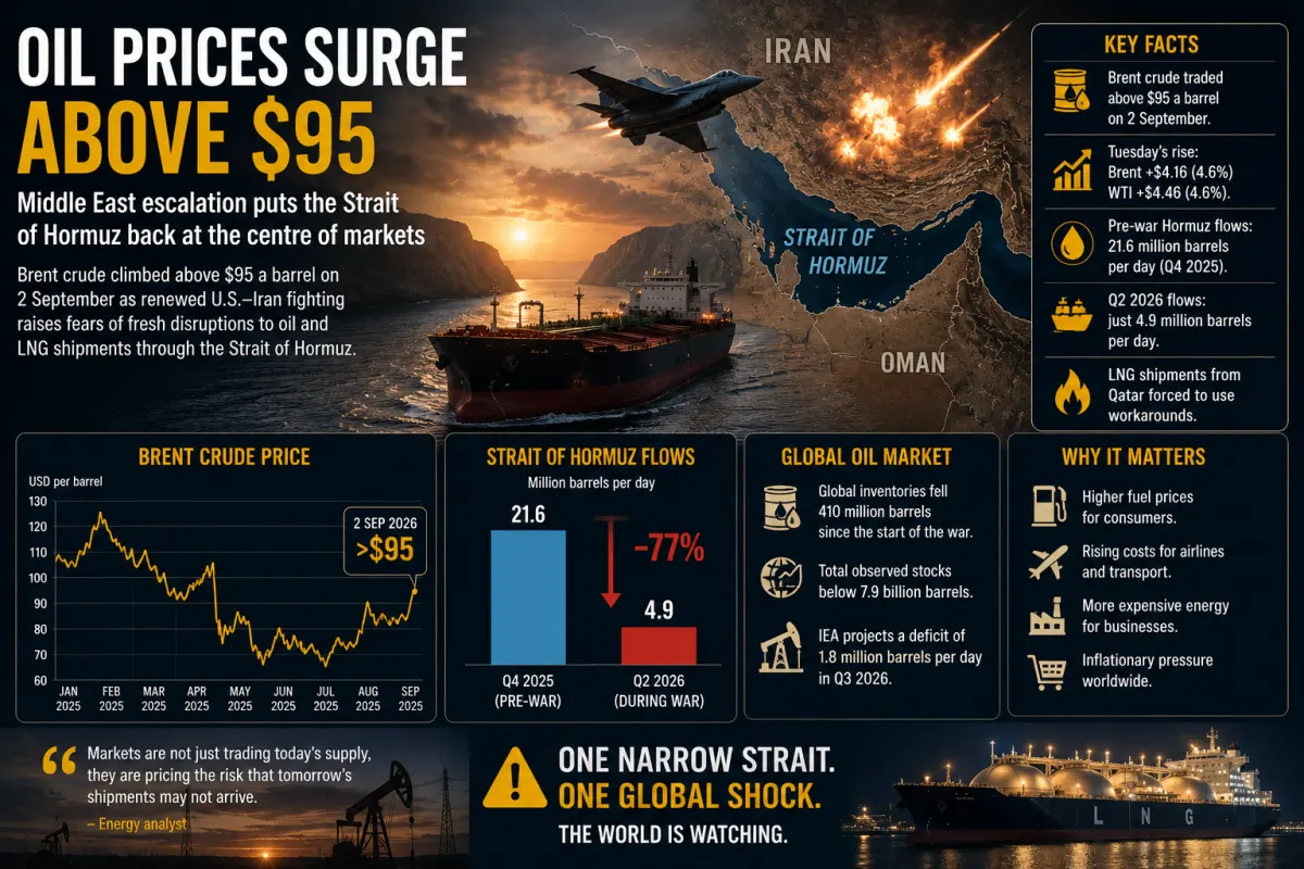 Oil Surges Towards $100 as Renewed Iran Fighting Puts the Strait of Hormuz Back at the Centre of the Global Economy