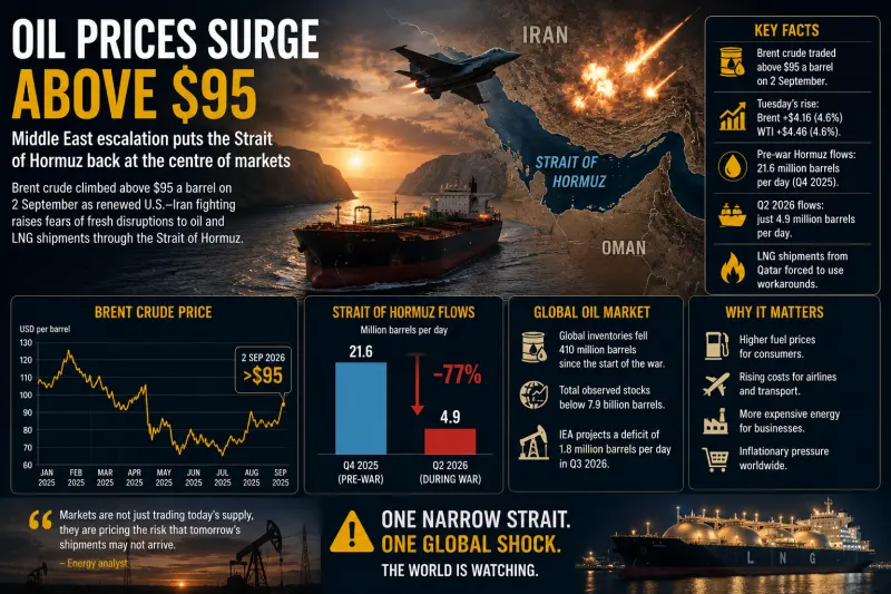 Oil Surges Towards $100 as Renewed Iran Fighting Puts the Strait of Hormuz Back at the Centre of the Global Economy